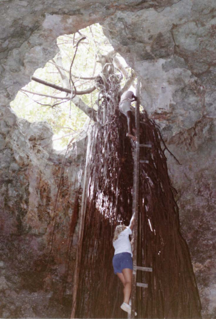 robin and frantz descending into the fountain cavern